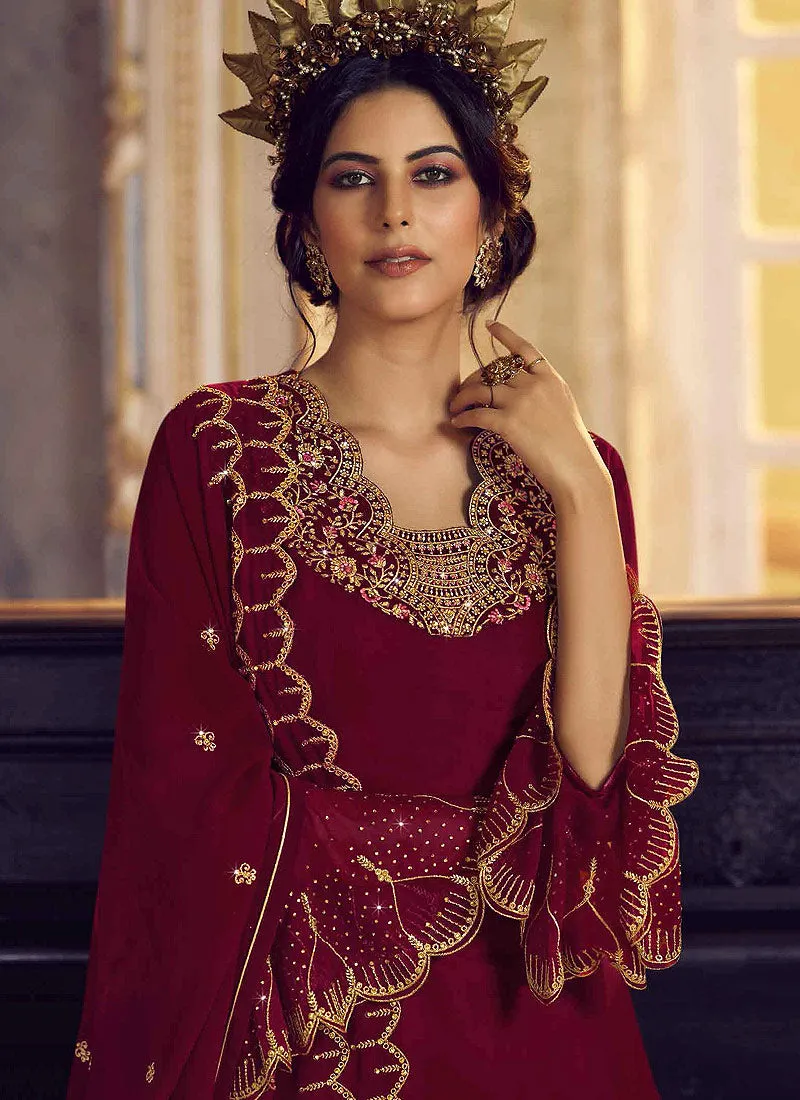 Maroon Embroidered Traditional Lehenga Suit