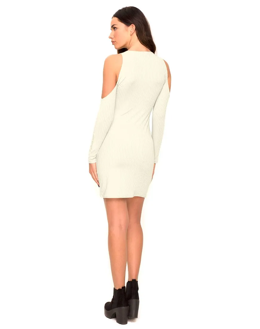 Marsha Cold Shoulder Dress in White Rib