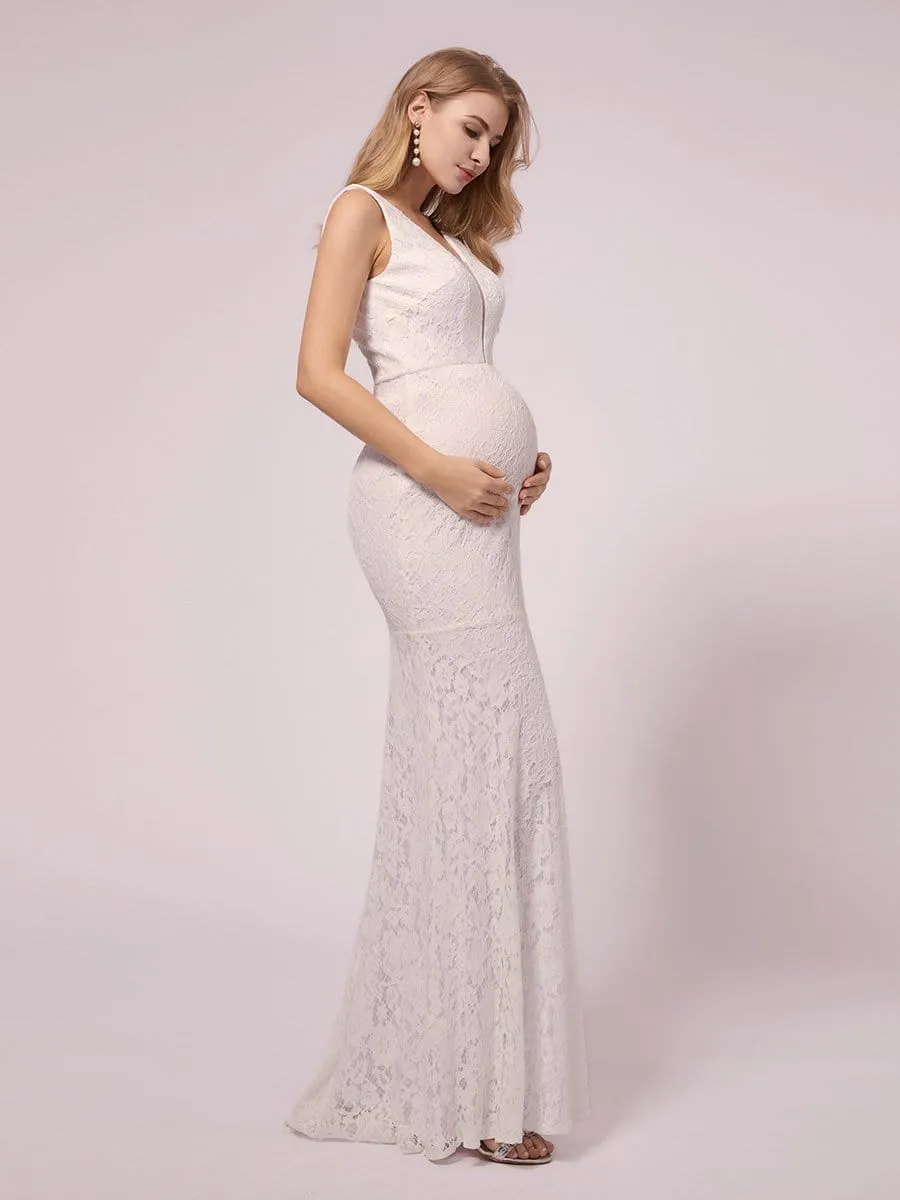 Maxi Long Lace V-neck Fishtail Maternity Dress for Wedding