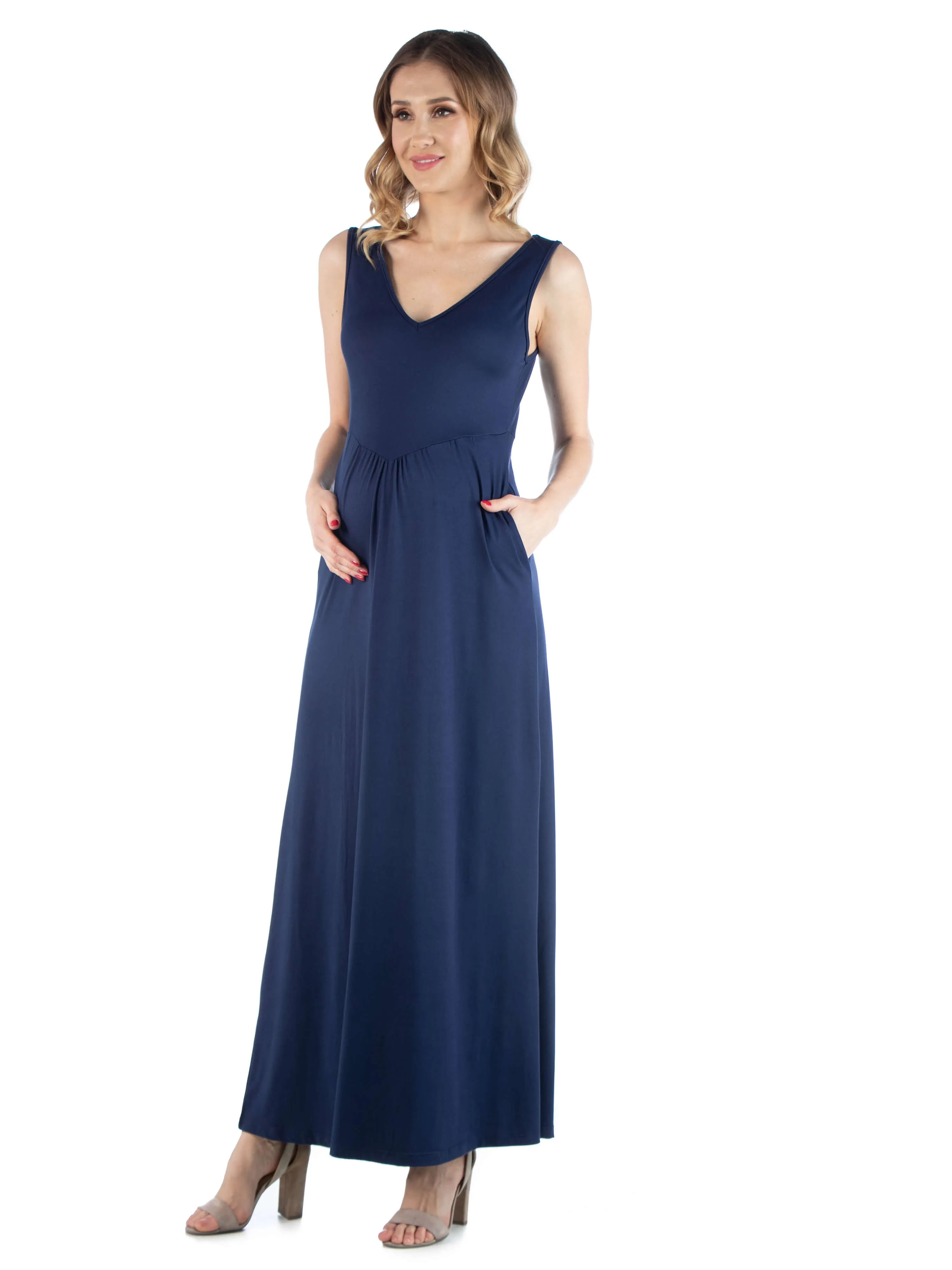 Maxi Maternity Sleeveless Dress with Pockets