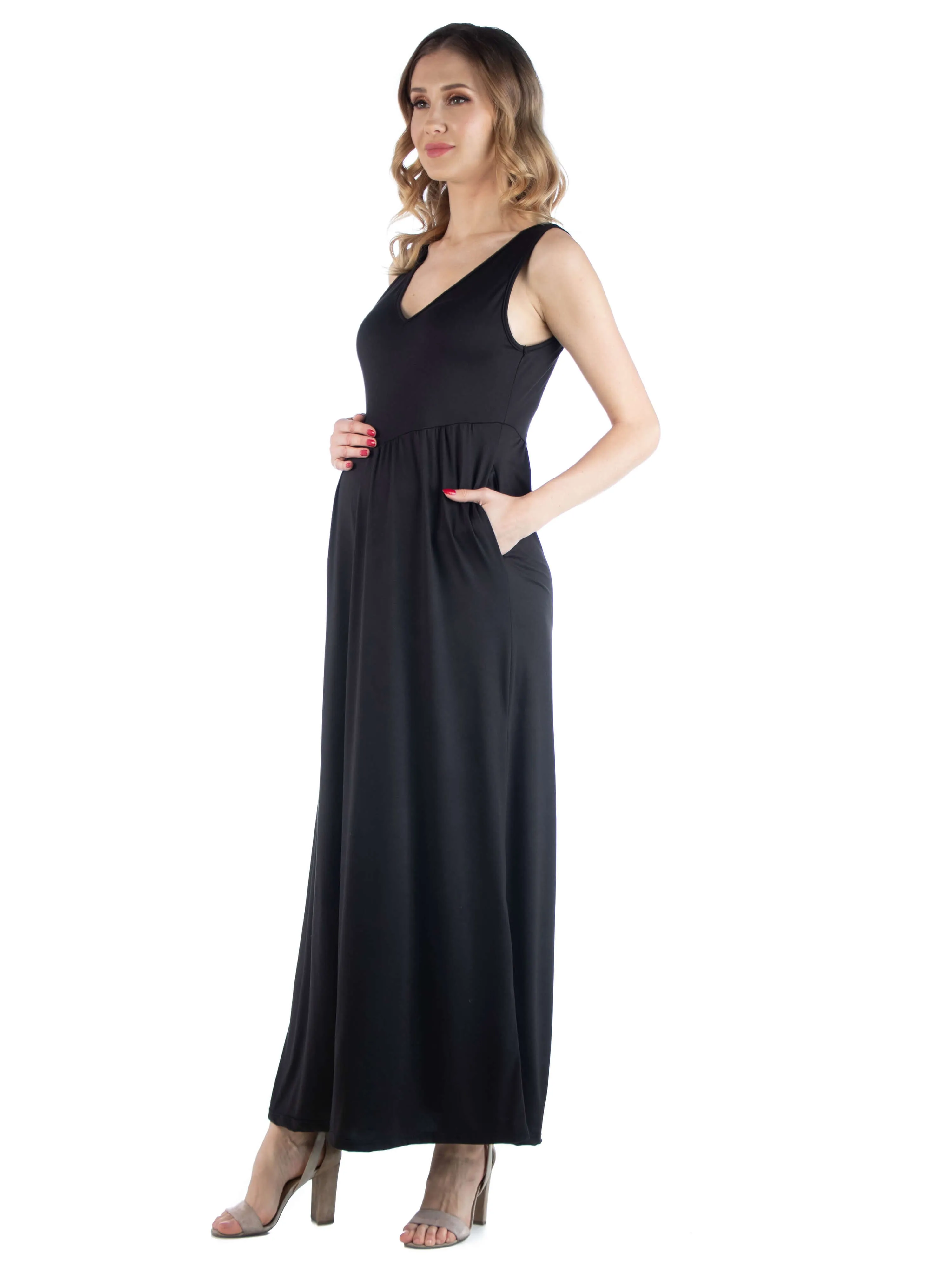 Maxi Maternity Sleeveless Dress with Pockets