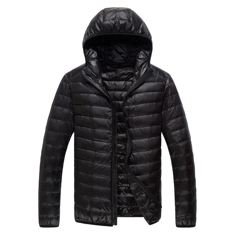 Mens Duck Down Hooded Jacket Winter Ultralight Bubble Coat Puffer Slim Fit