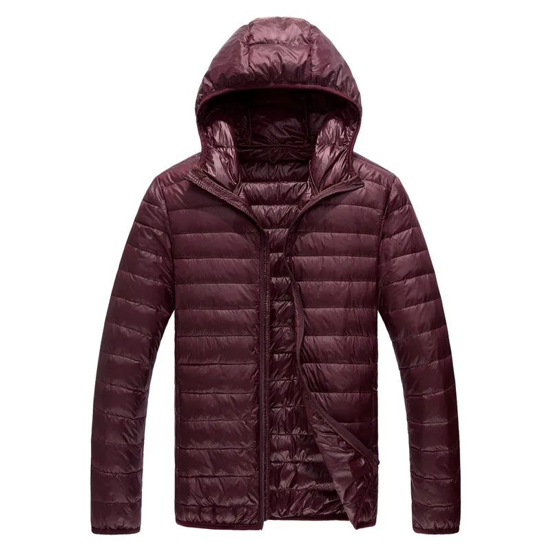 Mens Duck Down Hooded Jacket Winter Ultralight Bubble Coat Puffer Slim Fit