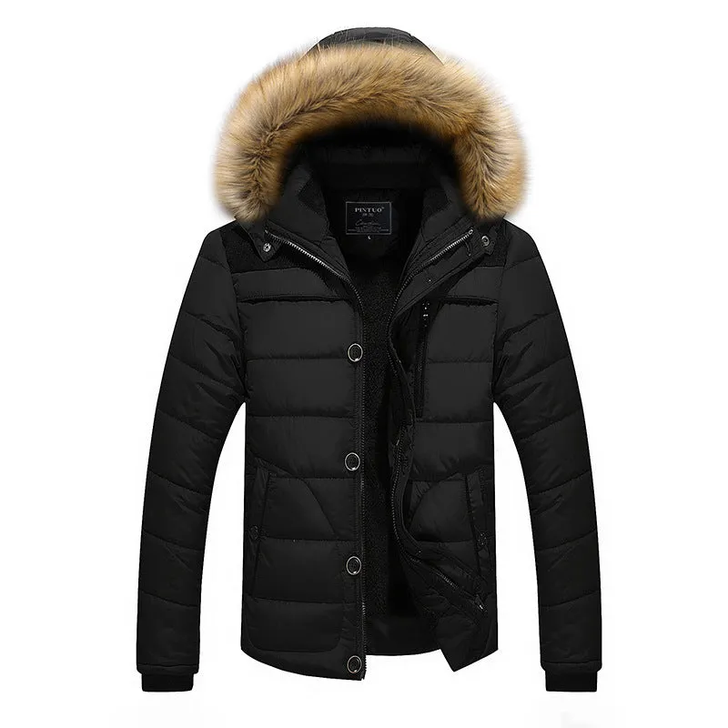 Men's Fur Hooded Coat Winter Thick Fleece Jacket