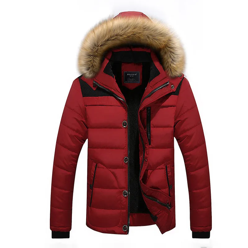 Men's Fur Hooded Coat Winter Thick Fleece Jacket