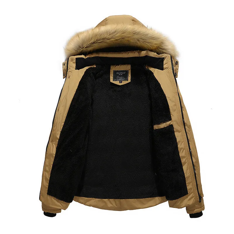 Men's Fur Hooded Coat Winter Thick Fleece Jacket