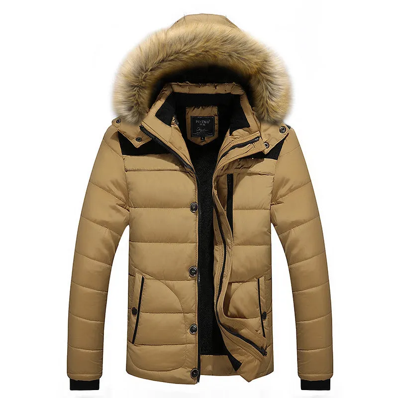 Men's Fur Hooded Coat Winter Thick Fleece Jacket