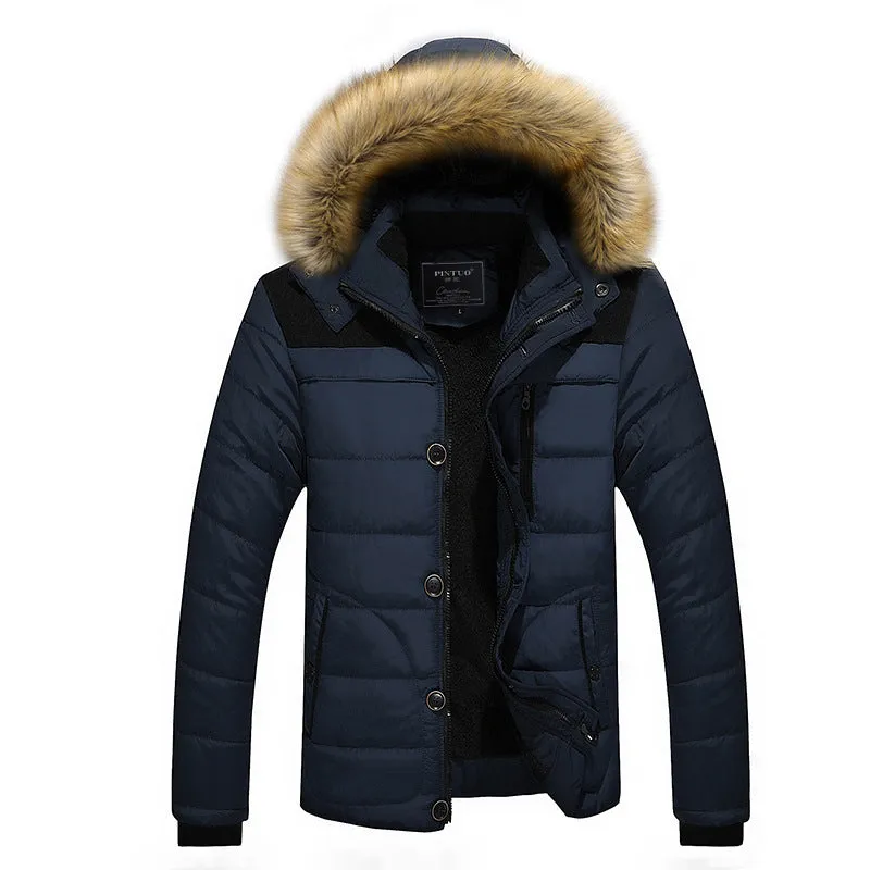 Men's Fur Hooded Coat Winter Thick Fleece Jacket