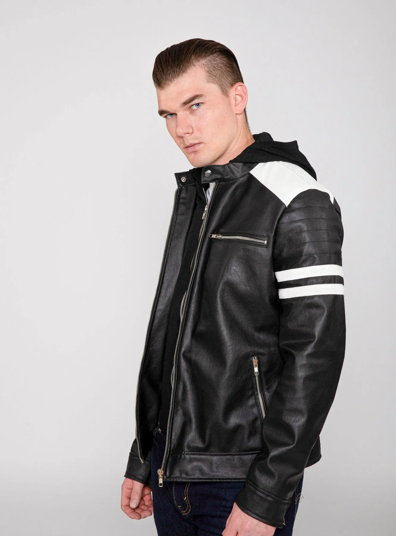 Men's Hawk Hooded PU Faux Leather Moto Jacket