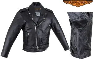 Mens Motorcycle Jacket With Snap Down Collar & Belt