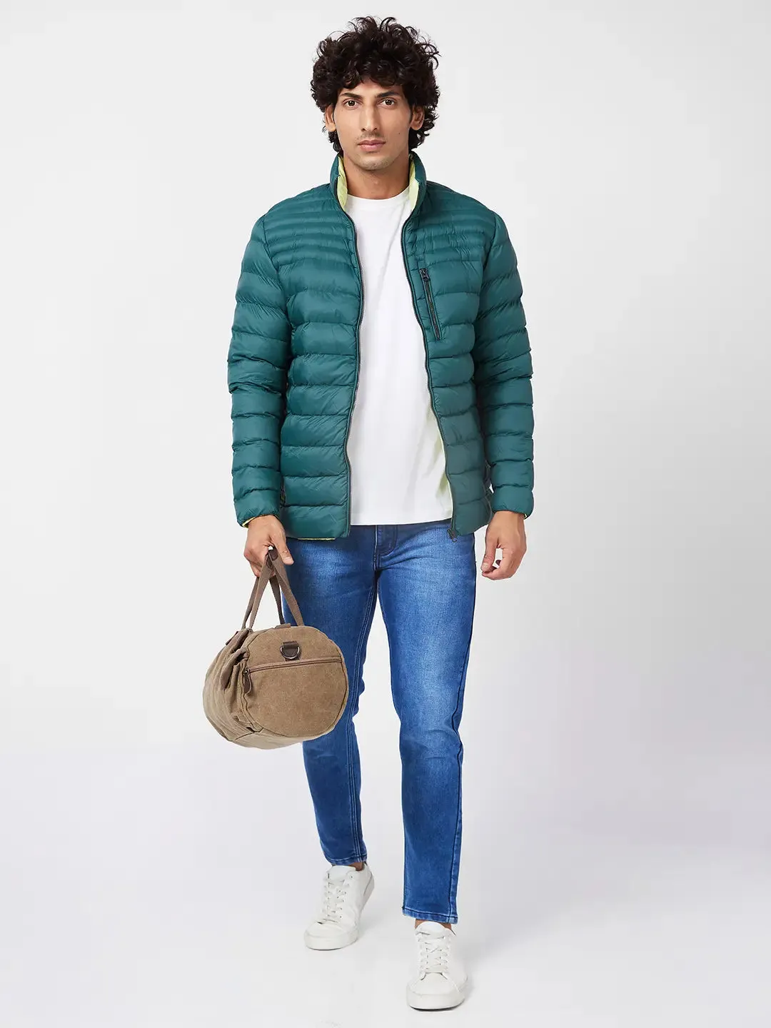 Men'S Packable Puffer Jacket With Br and ed Print On Neck