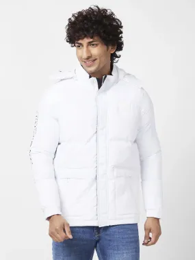 Men'S Puffer Jacket With Zipper Patch Pocket & Printed Details On Sleeves