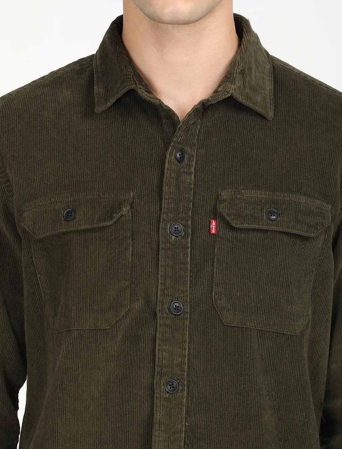 Men's Solid Olive Spread Collar Shacket