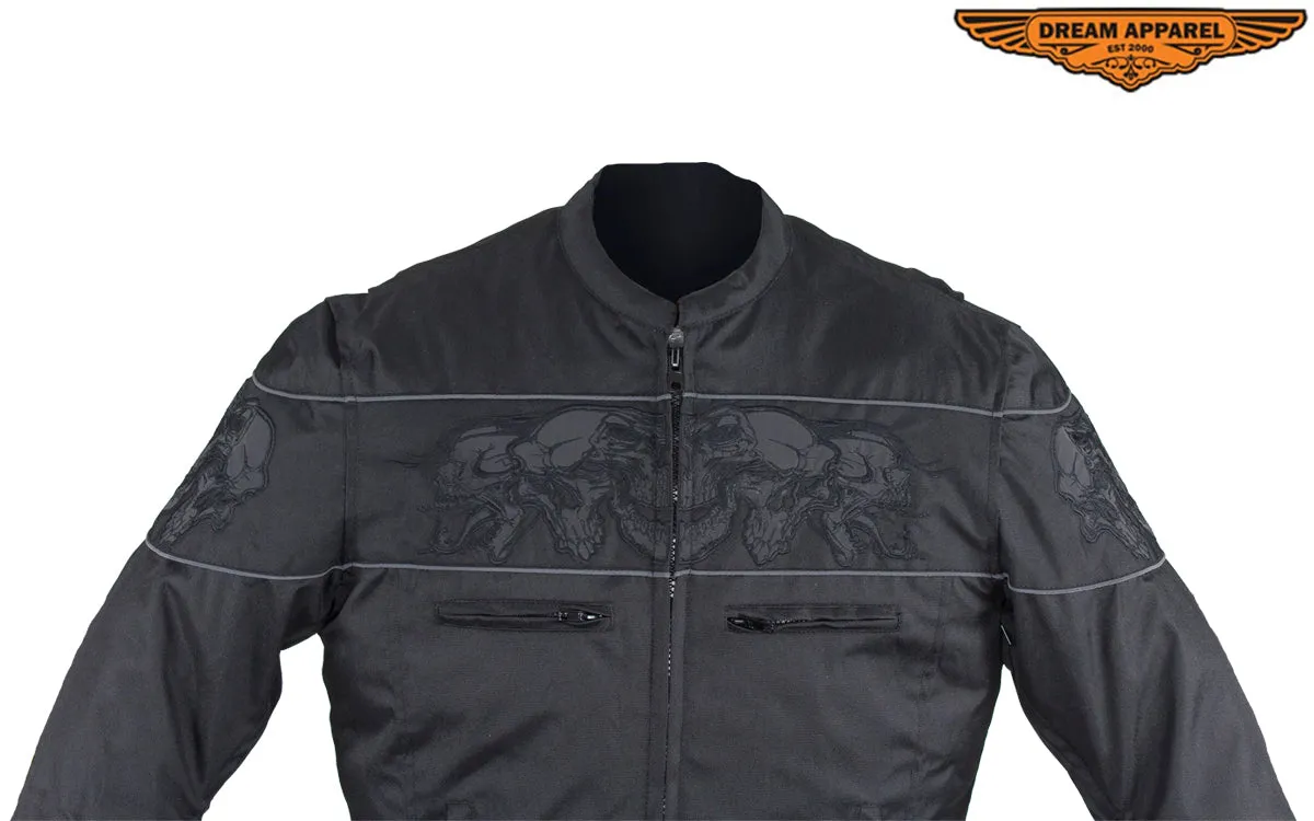 Men's Textile Concealed Carry Racing Jacket with Reflective Skulls