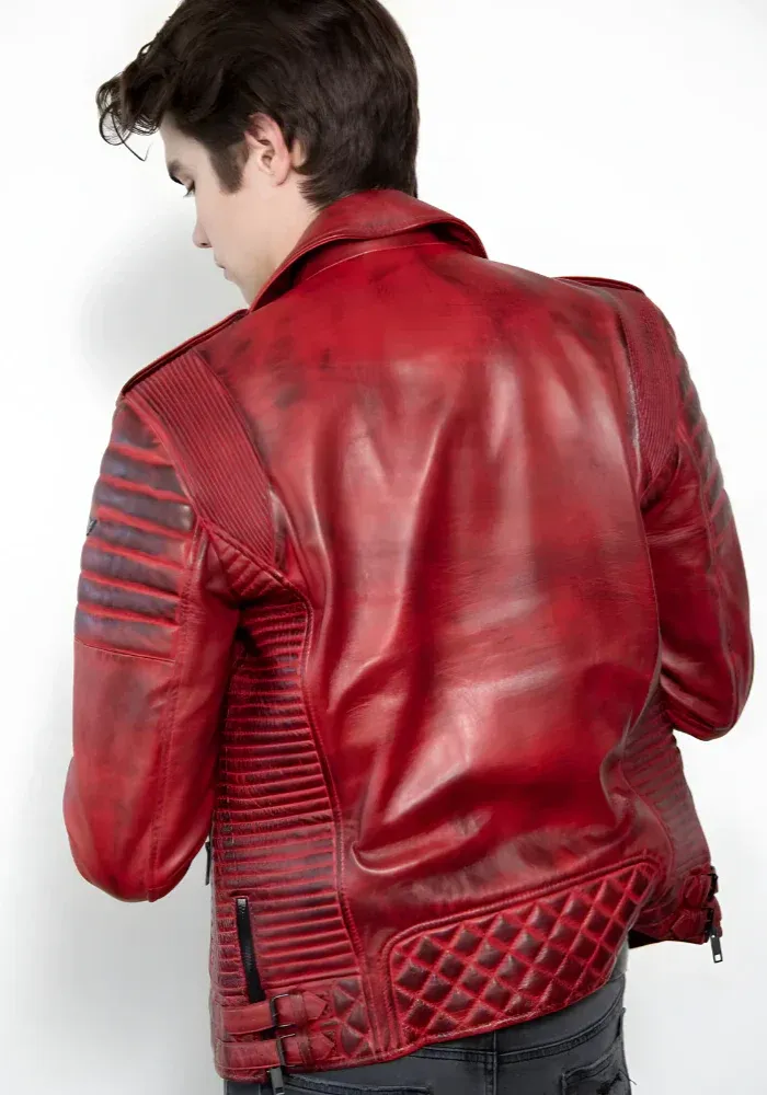 Mens Vintage Biker Cafe Racer Distressed Leather Jacket