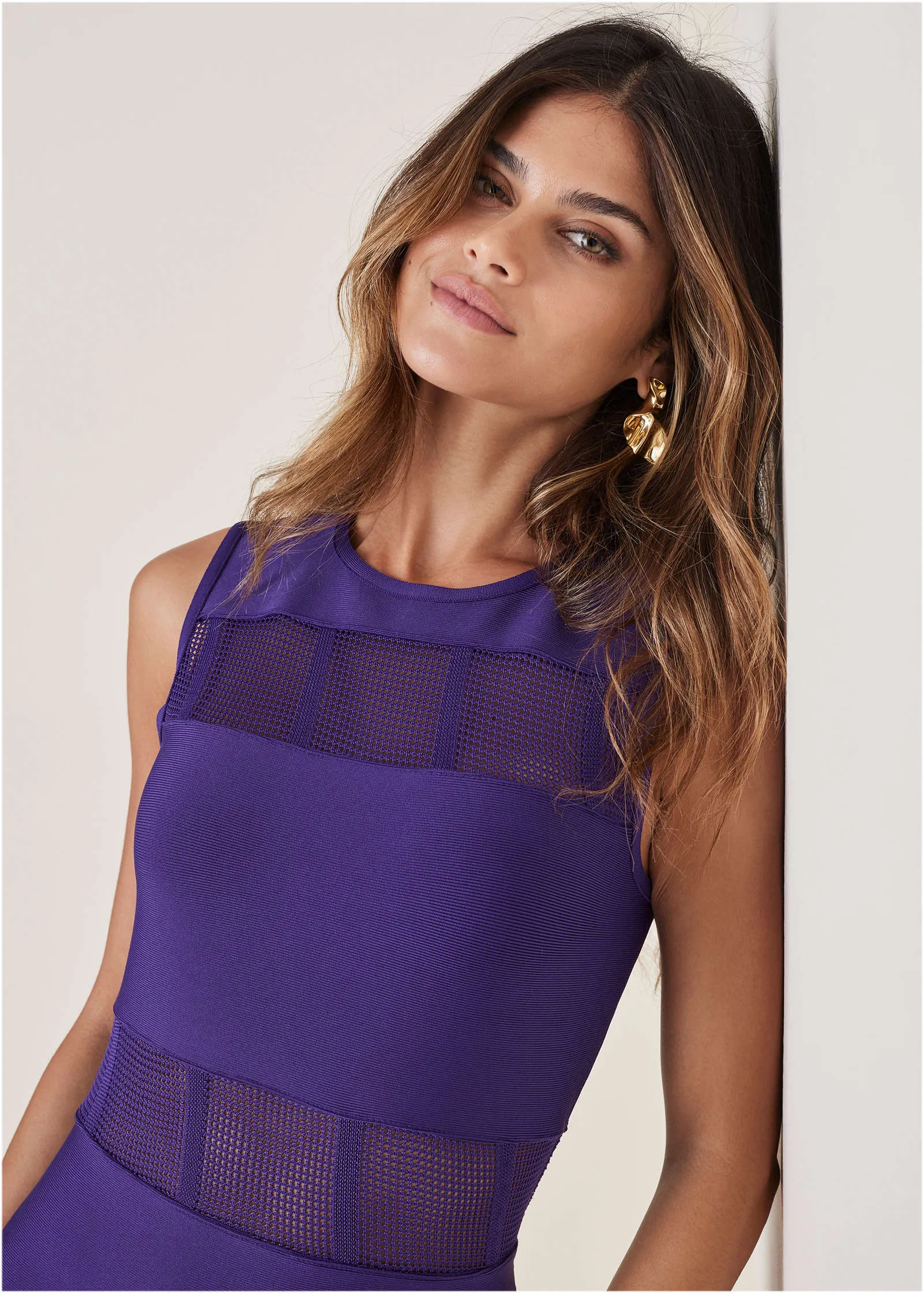 Mesh Detail Bodycon Mini Dress - Violet Indigo