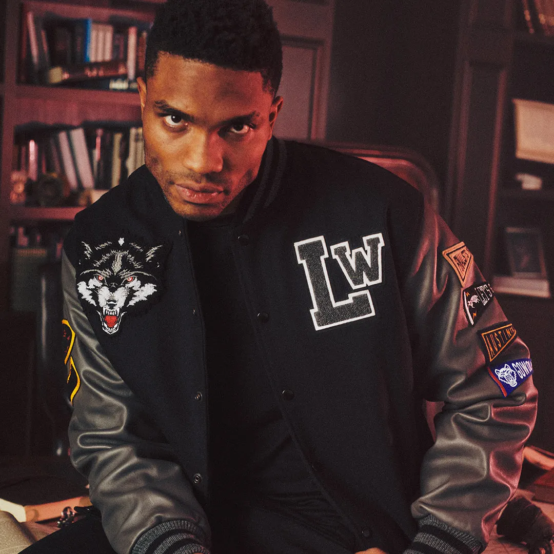 MIGHTY WOLVES VARSITY JACKET - BLACK