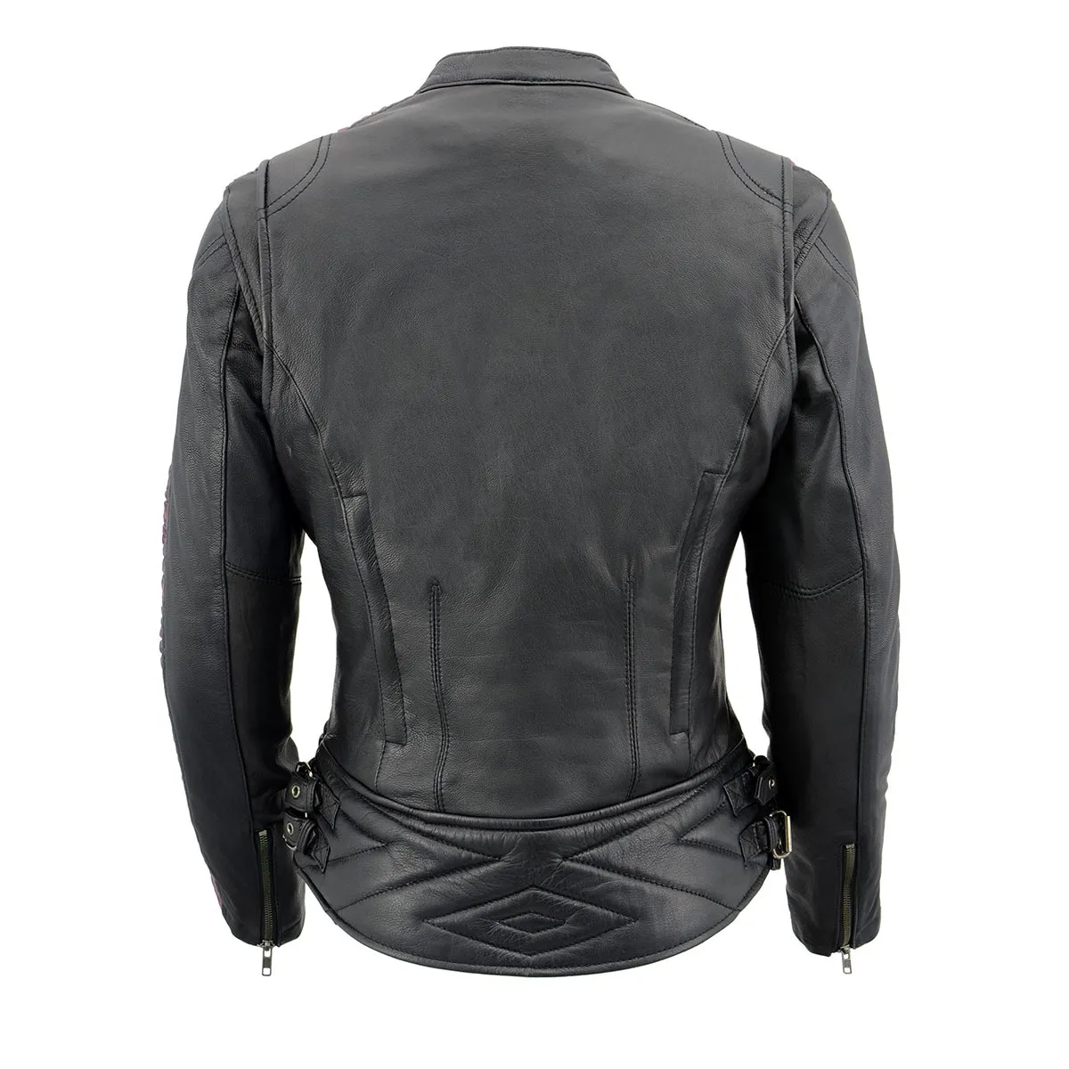 Milwaukee Leather MLL2571 Ladies Black and Purple 'Crinkled Arm' Lightweight Racer Jacket