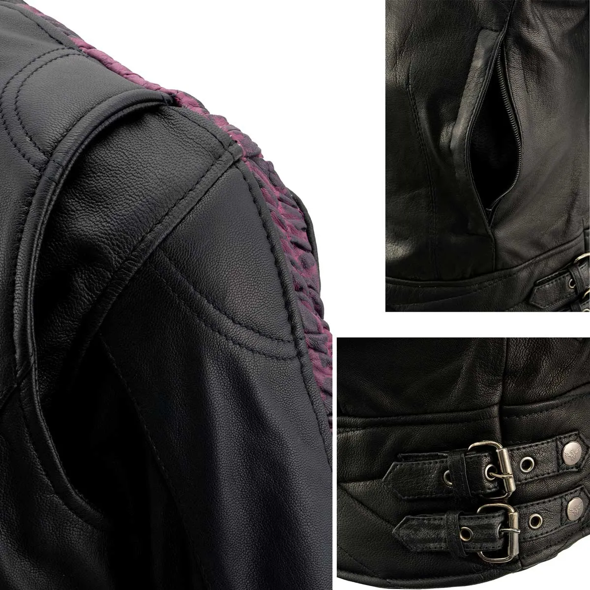 Milwaukee Leather MLL2571 Ladies Black and Purple 'Crinkled Arm'