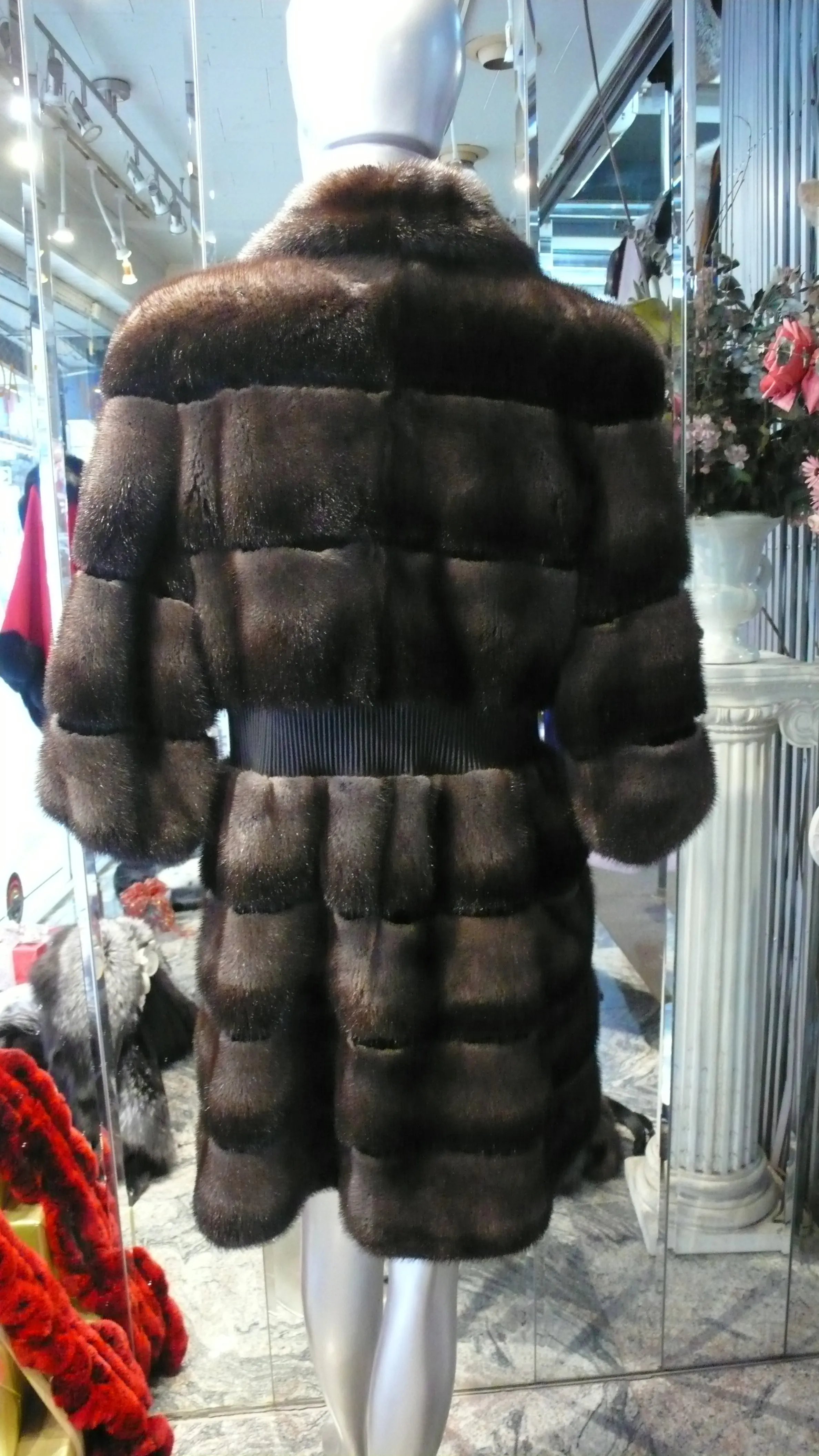 Mink Fur Stroller Coat Modern Horizontal Design Two Tone PREMIER FURS