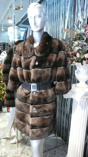 Mink Fur Stroller Coat Modern Horizontal Design Two Tone PREMIER FURS