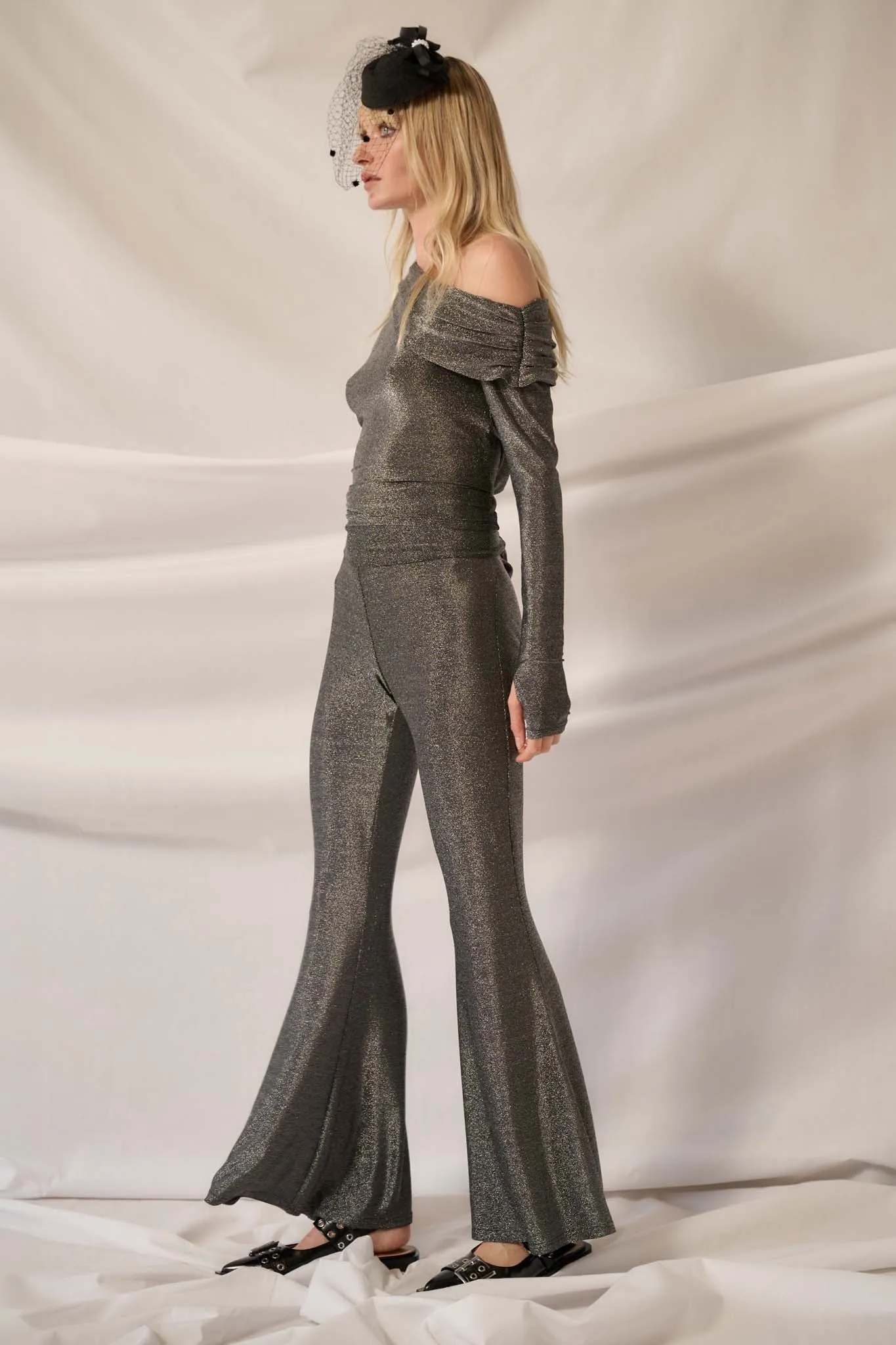 Moonage Daydream Metallic Knit Flare Pants