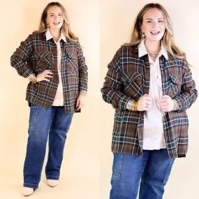 My Next Move Button Up Plaid Flannel Top in Mocha Brown