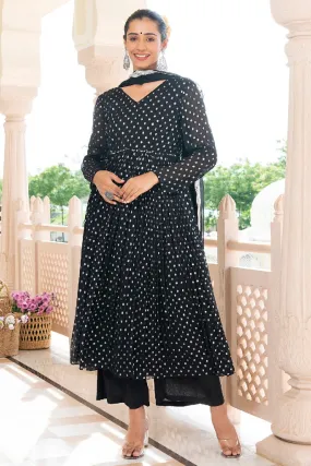 Naaz Black Lurex Flared Kurta With Pant & Dupatta