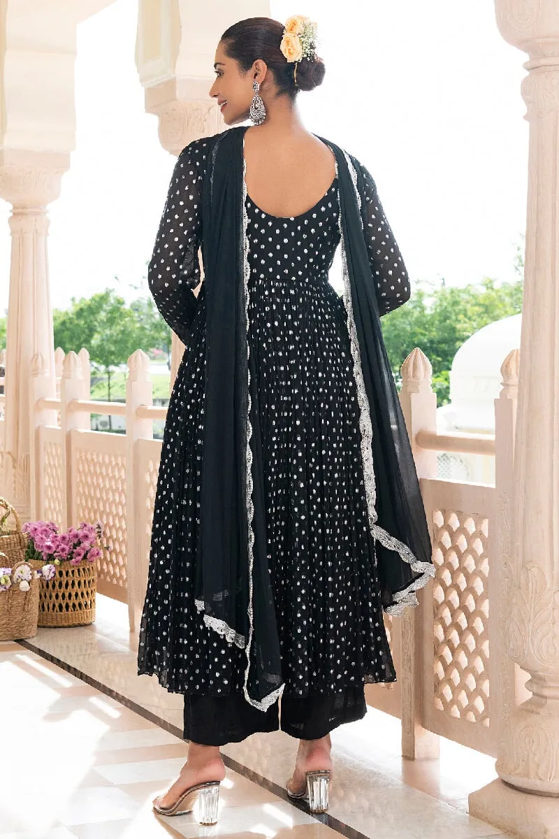 Naaz Black Lurex Flared Kurta With Pant & Dupatta