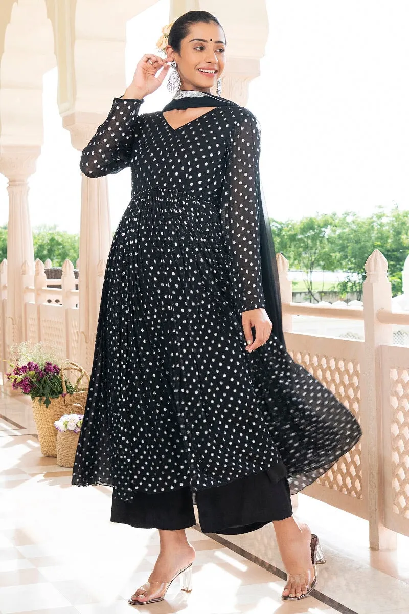 Naaz Black Lurex Flared Kurta With Pant & Dupatta