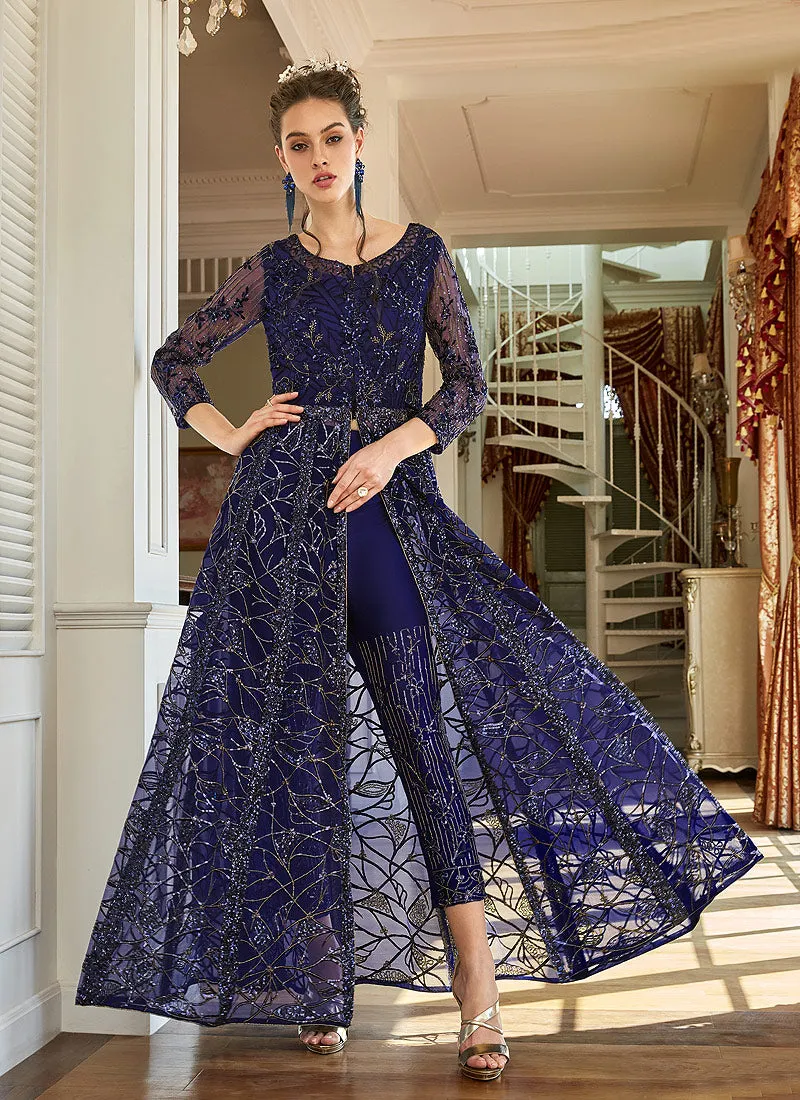 Navy Blue Zari Embroidered Anarkali Lehenga Suit