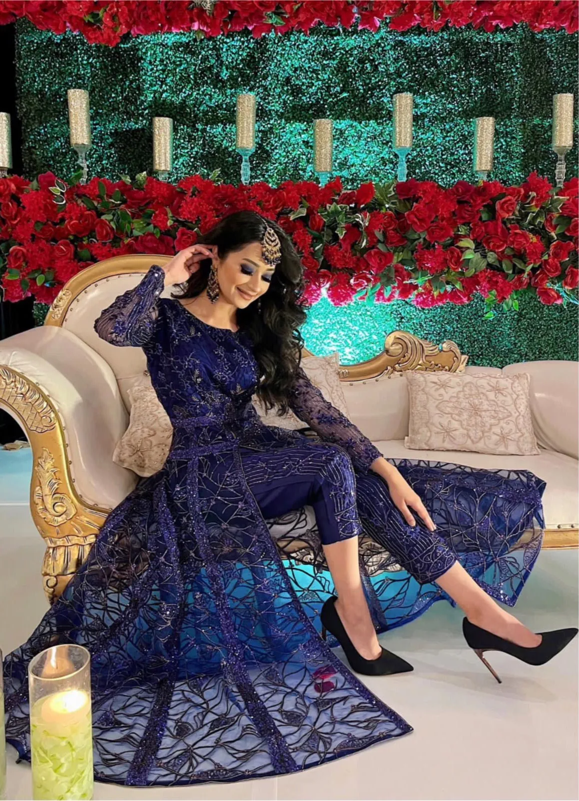 Navy Blue Zari Embroidered Anarkali Lehenga Suit