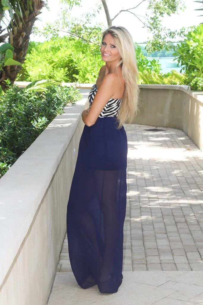 Navy Maxi Dress With Striped Top