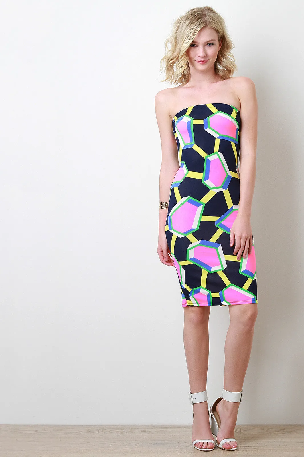 Neon Hexagon Strapless Dress