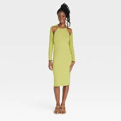 New - Black History Month Sammy B Women's Long Sleeve Cut Out Bodycon Dress - Green XXL