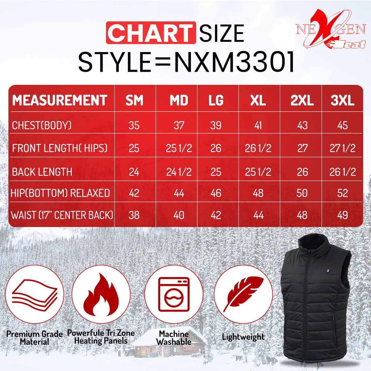 Nexgen Heat Women's NXL4301SET Puffer Black Heated Winter Vest for Outdoor Activities w/ Battery