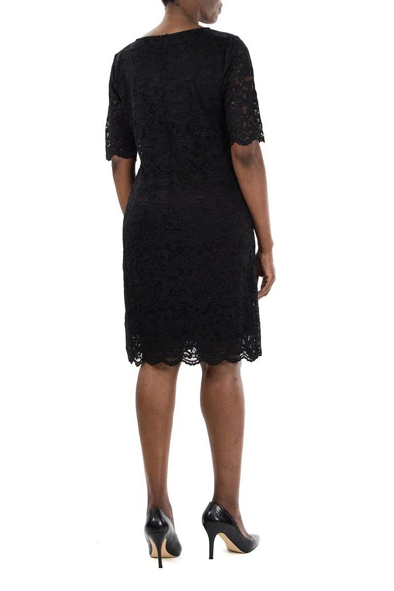 Nina Leonard Crew Neck Short Sleeve Bodycon Zipper Back Floral Lace Dress