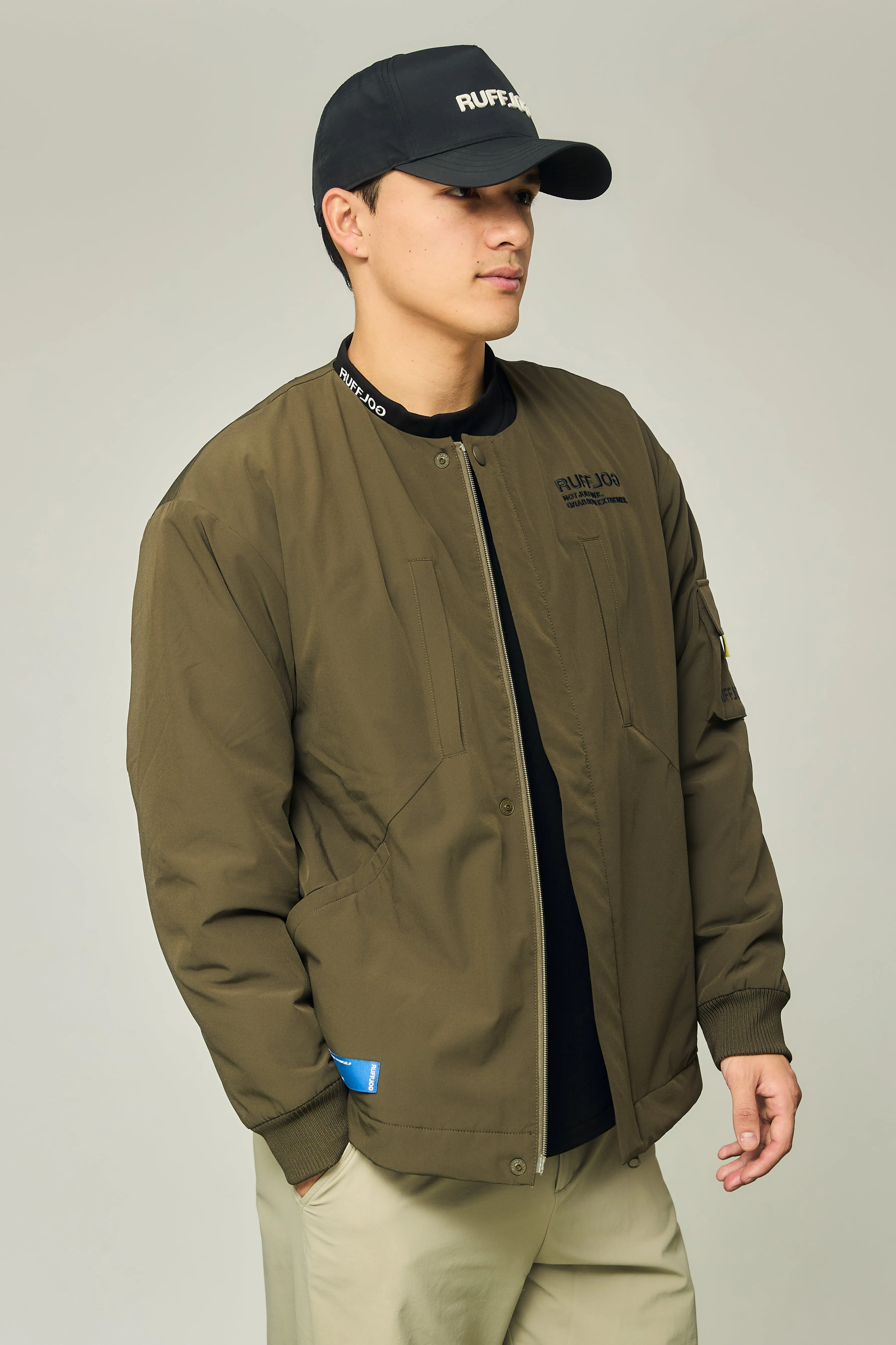 NO COLLAR PUFFER JACKET KHAKI