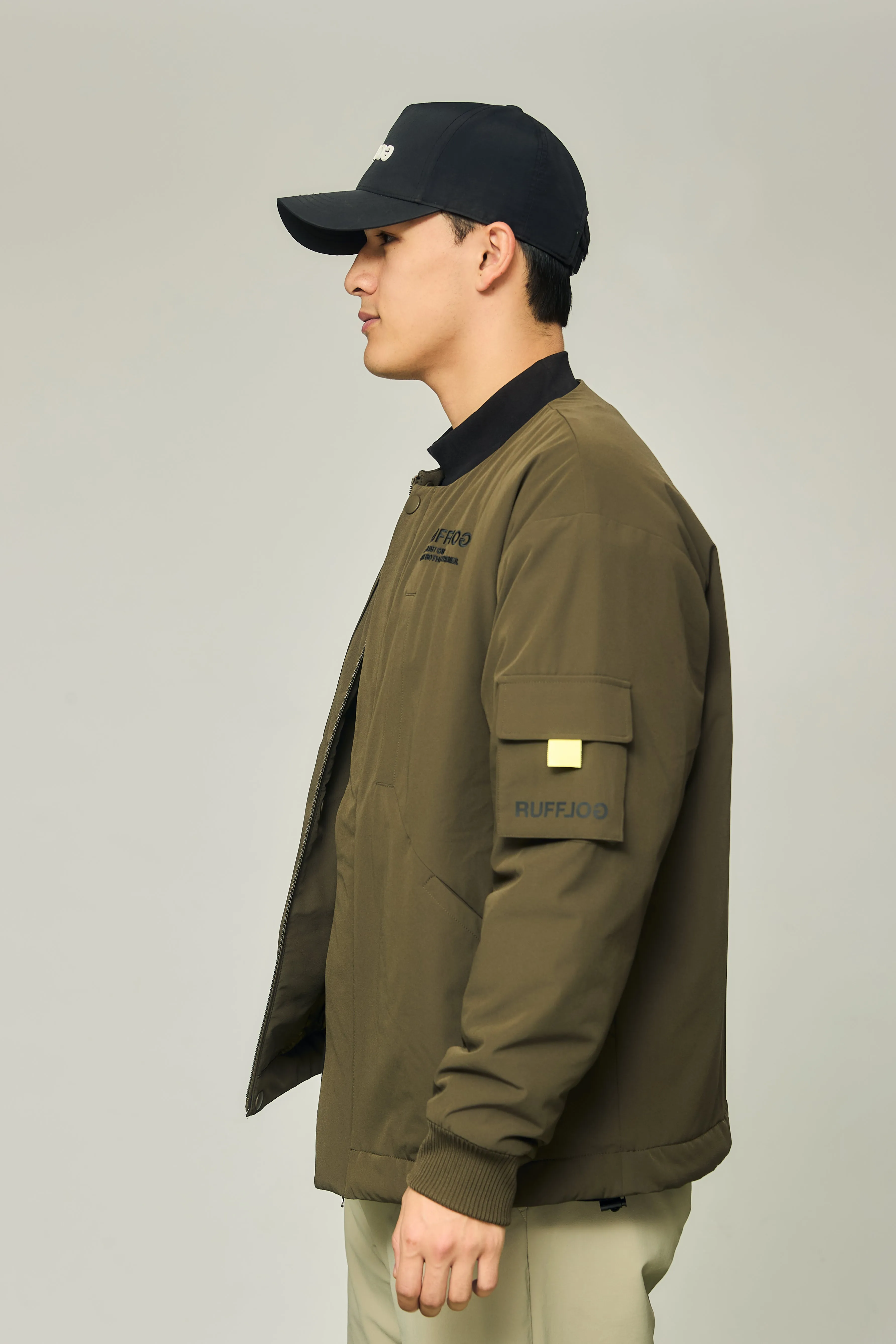 NO COLLAR PUFFER JACKET KHAKI