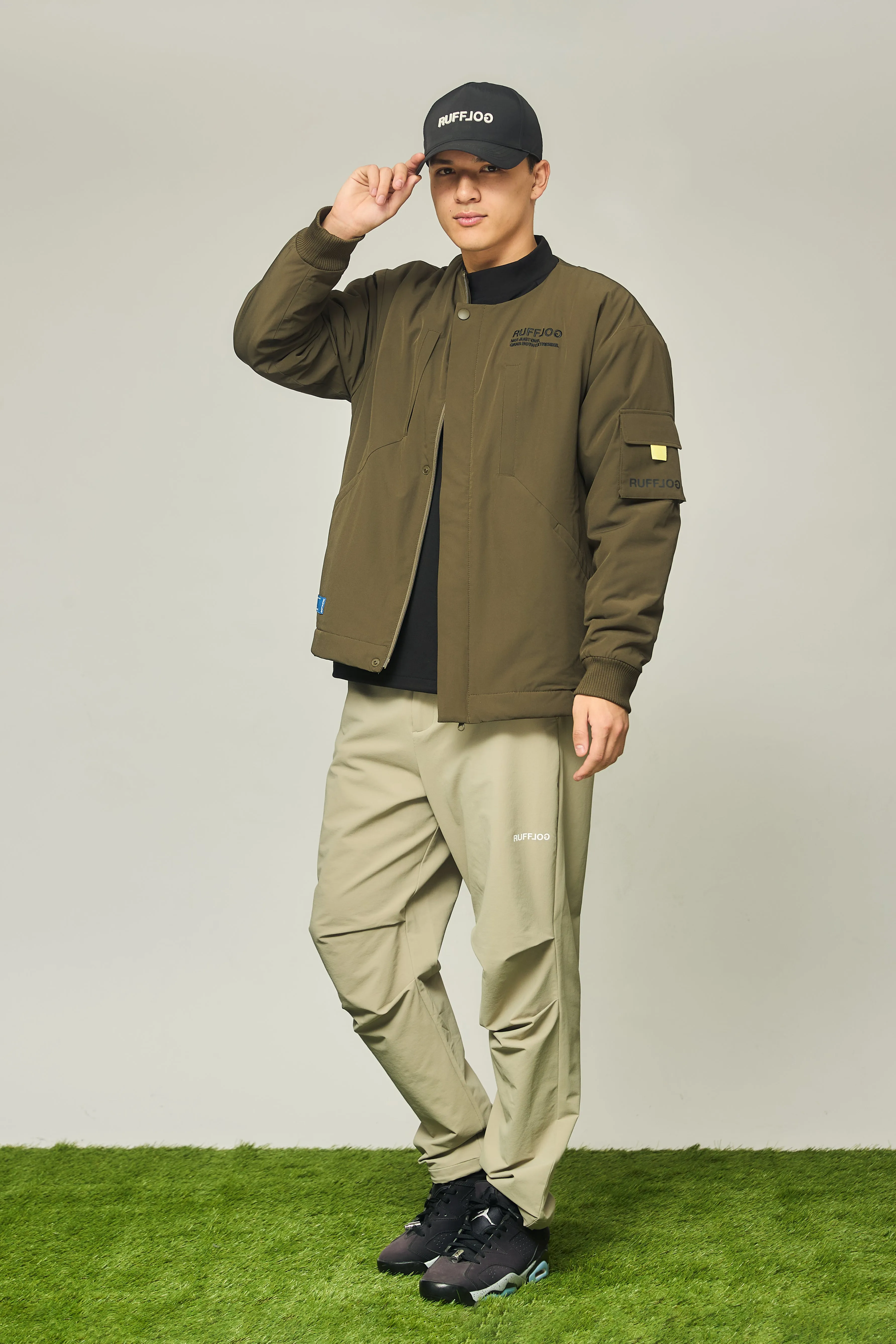 NO COLLAR PUFFER JACKET KHAKI