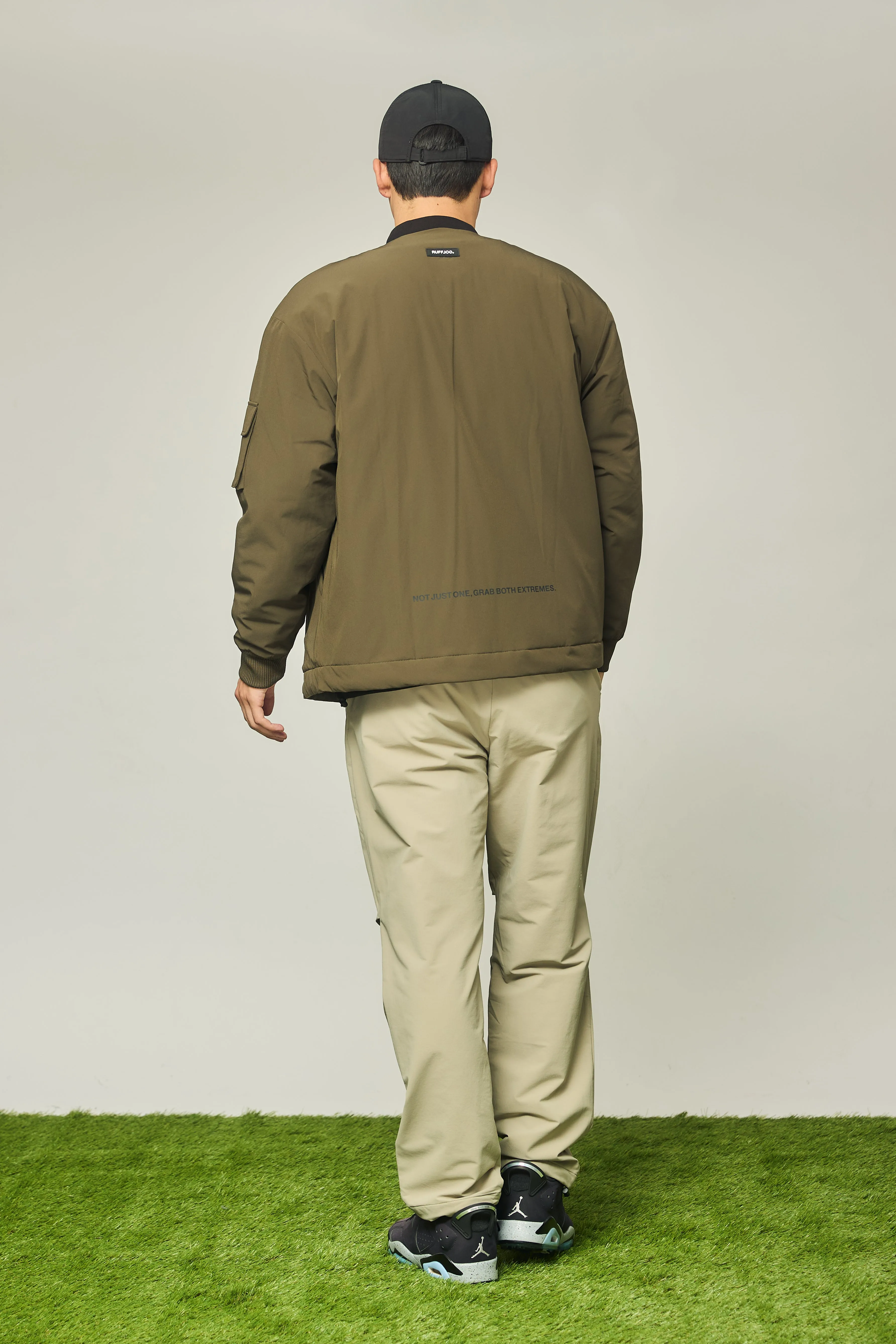 NO COLLAR PUFFER JACKET KHAKI