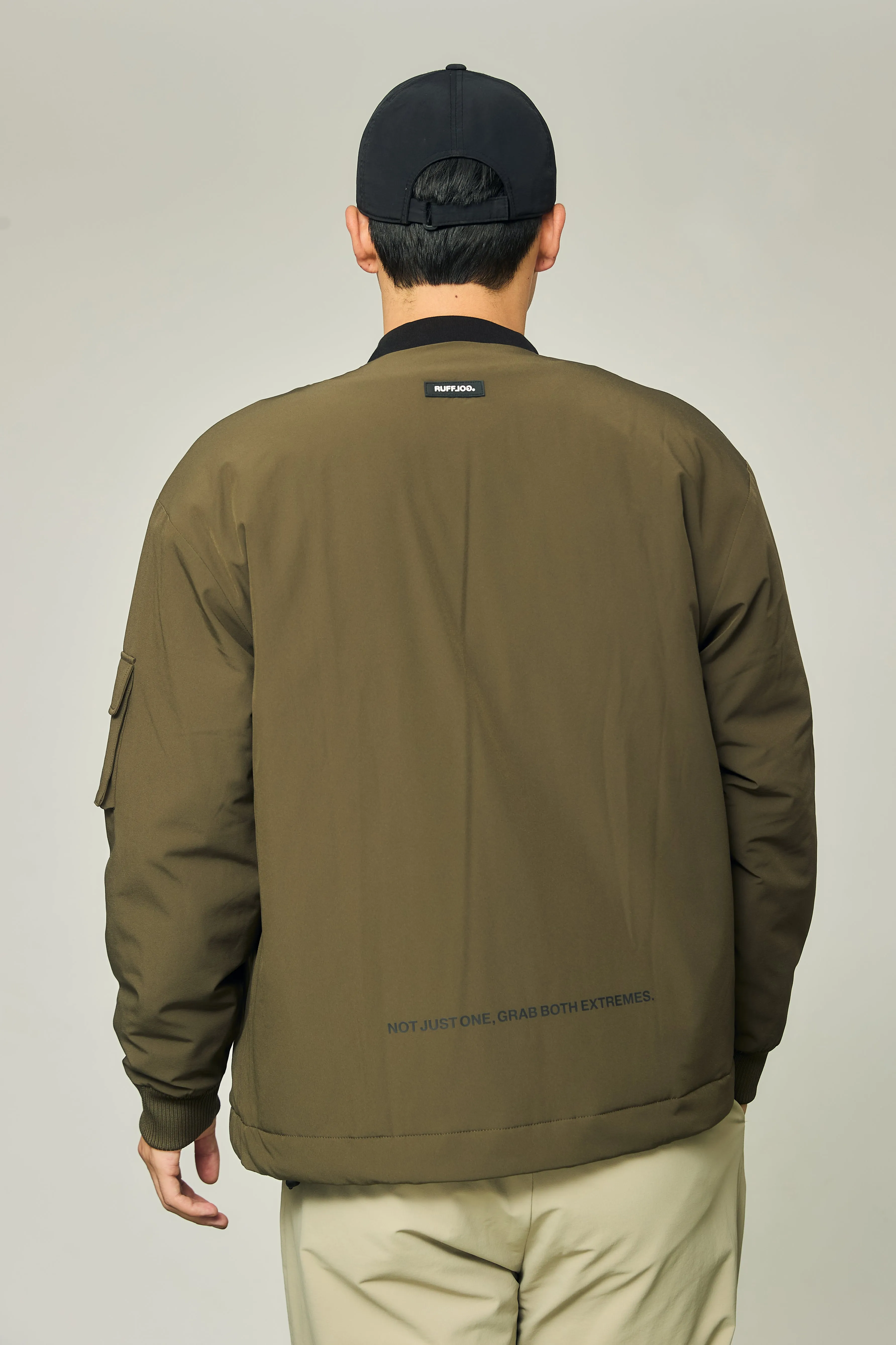 NO COLLAR PUFFER JACKET KHAKI