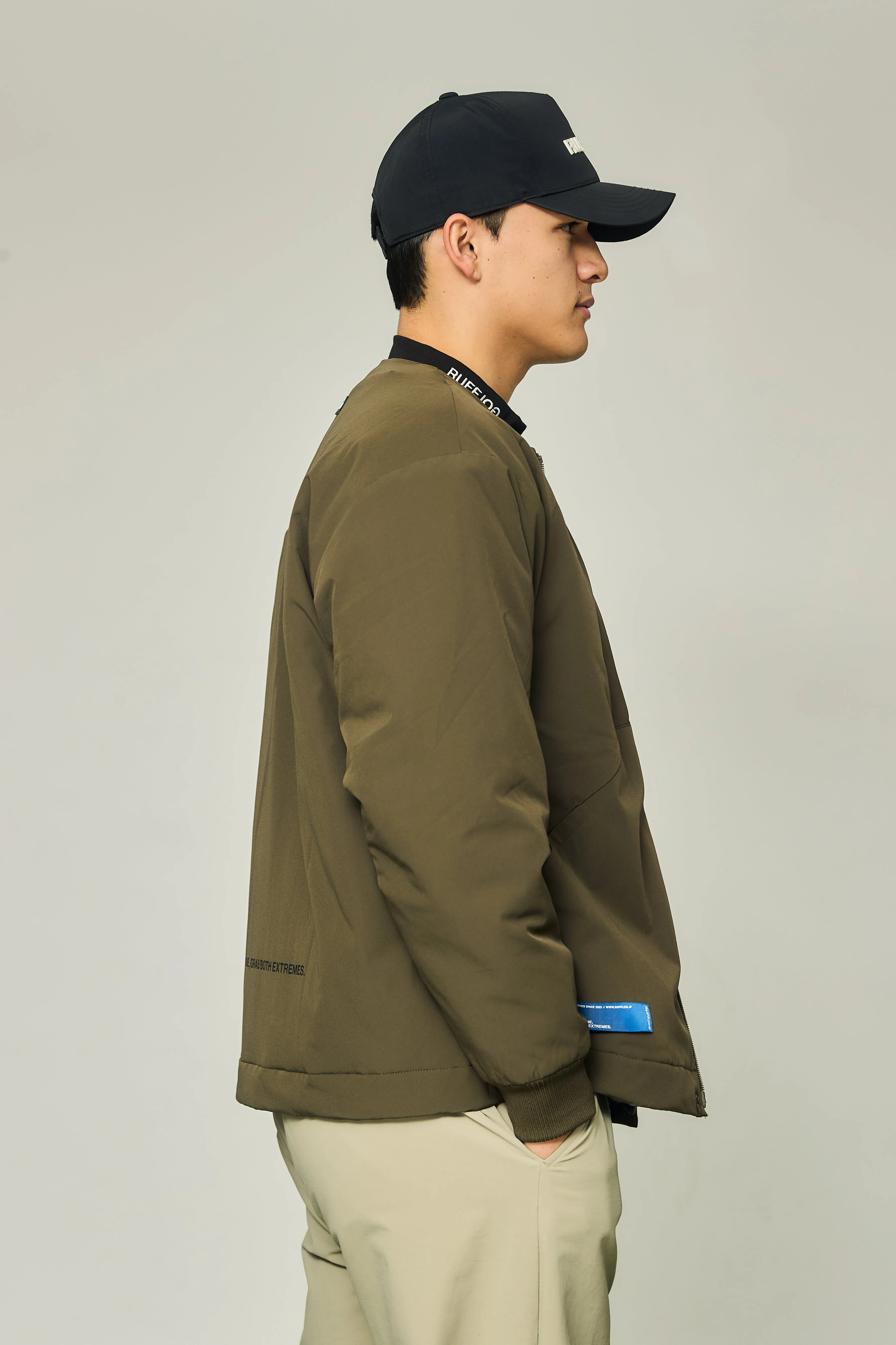 NO COLLAR PUFFER JACKET KHAKI