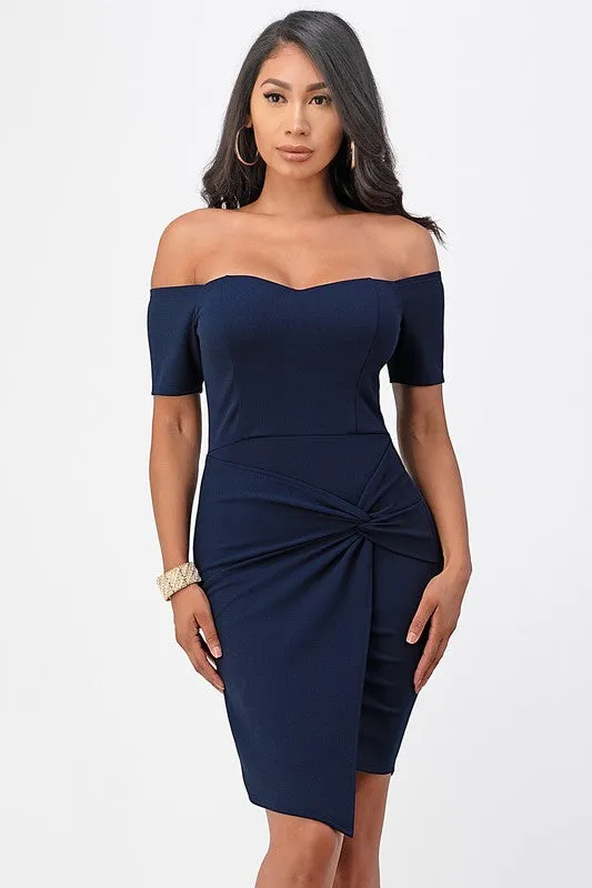 Off the shoulder front twist bodycon dress