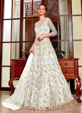 Off White Embroidered Anarkali Lehenga Suit