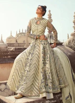 Off White Embroidered Anarkali Lehenga/Pant Suit