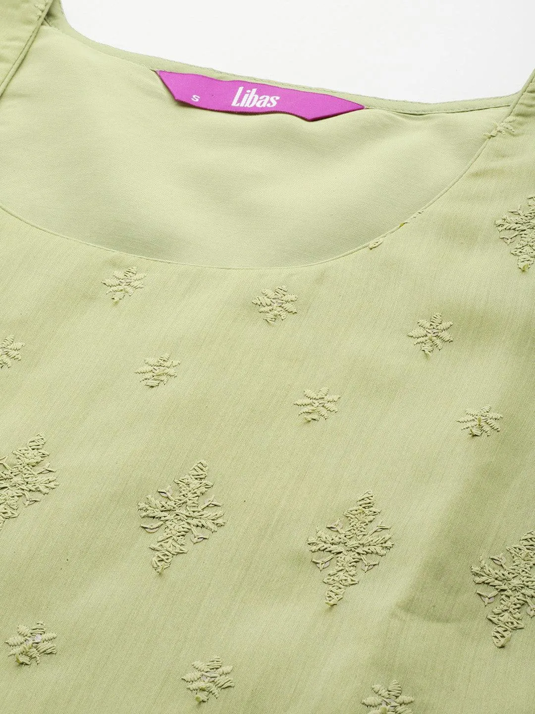 Olive Embroidered Chanderi Silk Straight Kurta With Trousers & Dupatta