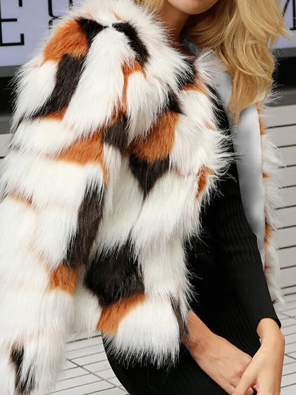 Open Front Printed Faux Fur Coat