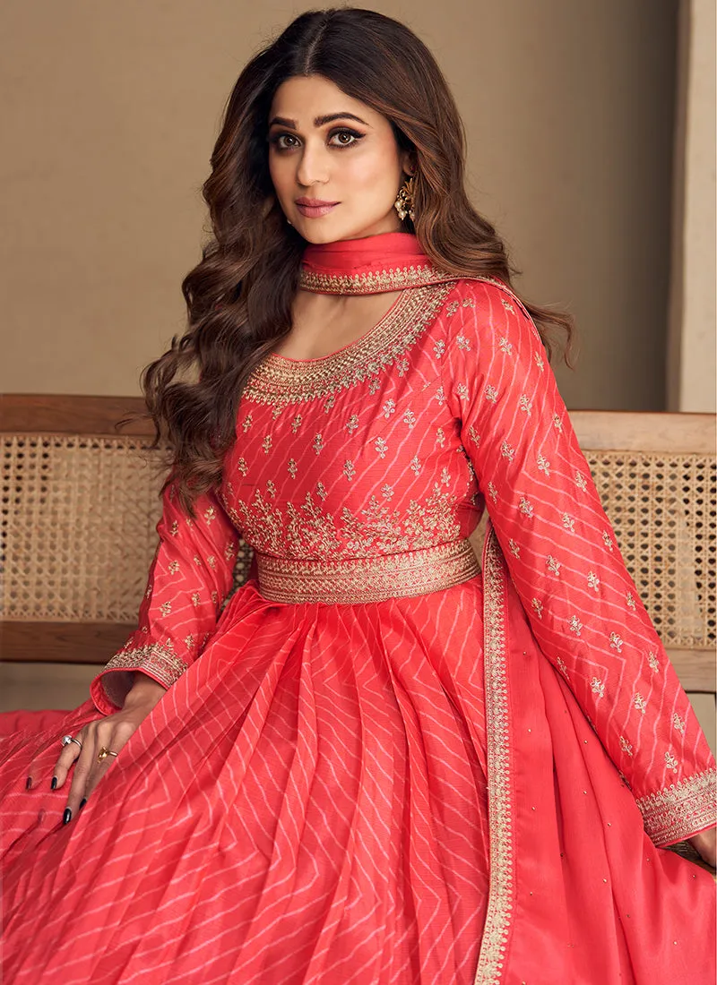 Orange Embroidery Bollywood Anarkali Gown