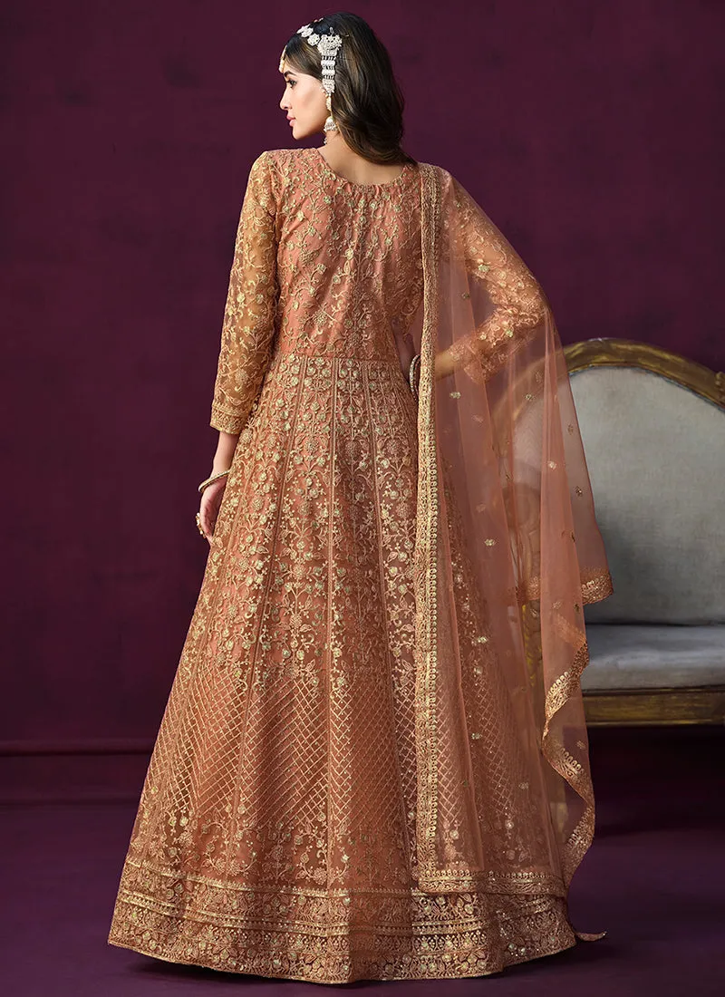 Orange Sequence Embroidery Designer Anarkali Suit